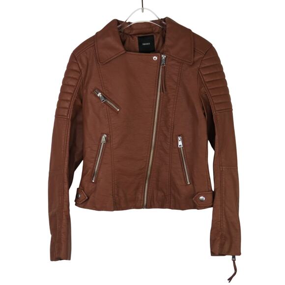 Forever 21 Brown Faux Leather Moto Jacket Small - Picture 1 of 10